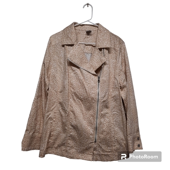 Chico's (Size 3; 16/18 US) Elongated Moto Printed Casual Twill LS Jacket New Tag - Picture 1 of 8